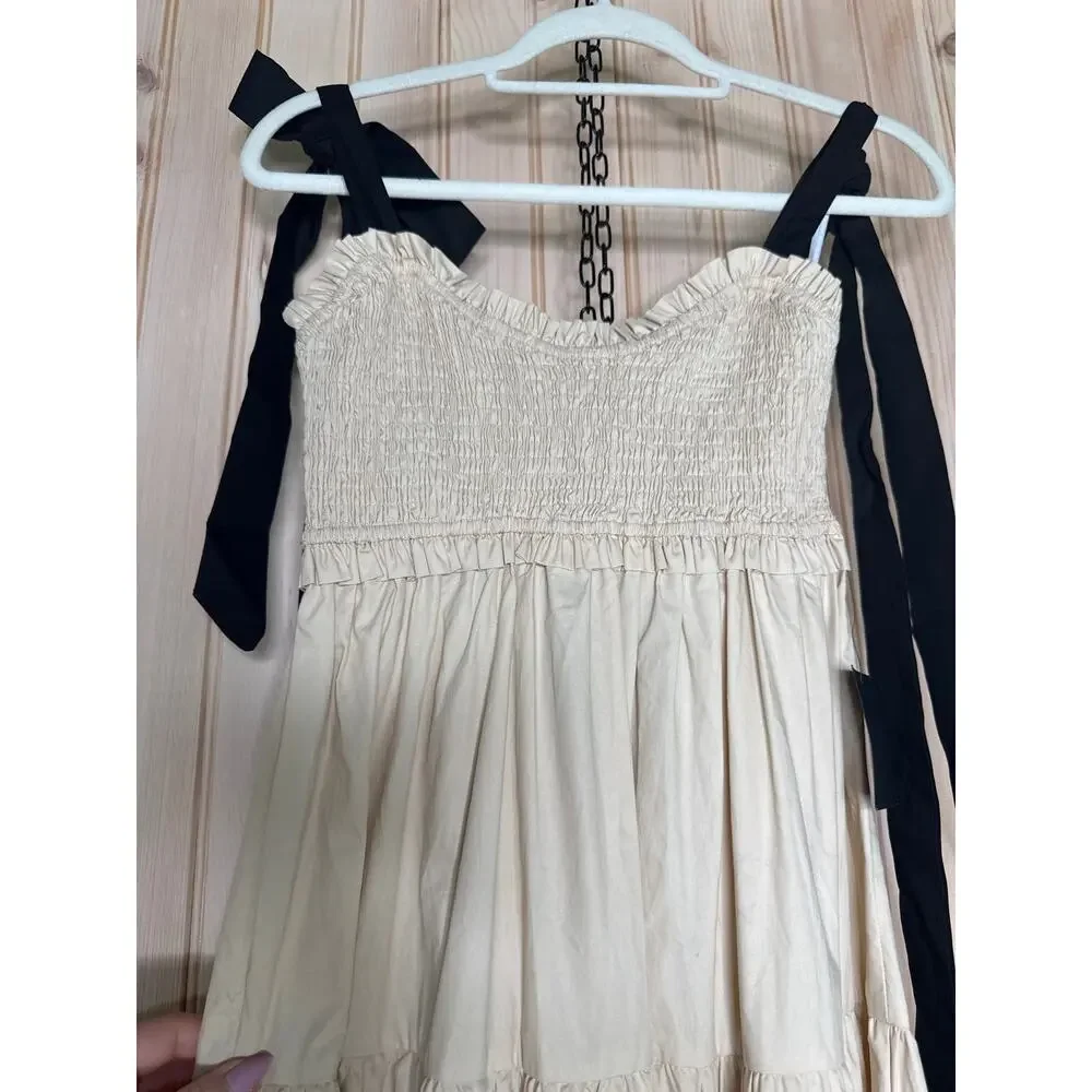 NWT Lulus Bembe Beige Tie-Strap Tiered Maxi Dress Coquette Holiday Resort Sz S - Picture 5 of 8